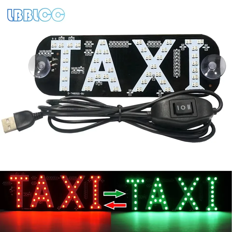Taxi Light,Dual Colors Taxi LED Sign Decor, 2 Color Changeable Taxi LED Light, Hook On Car Window With USB (Red And Green, USB)