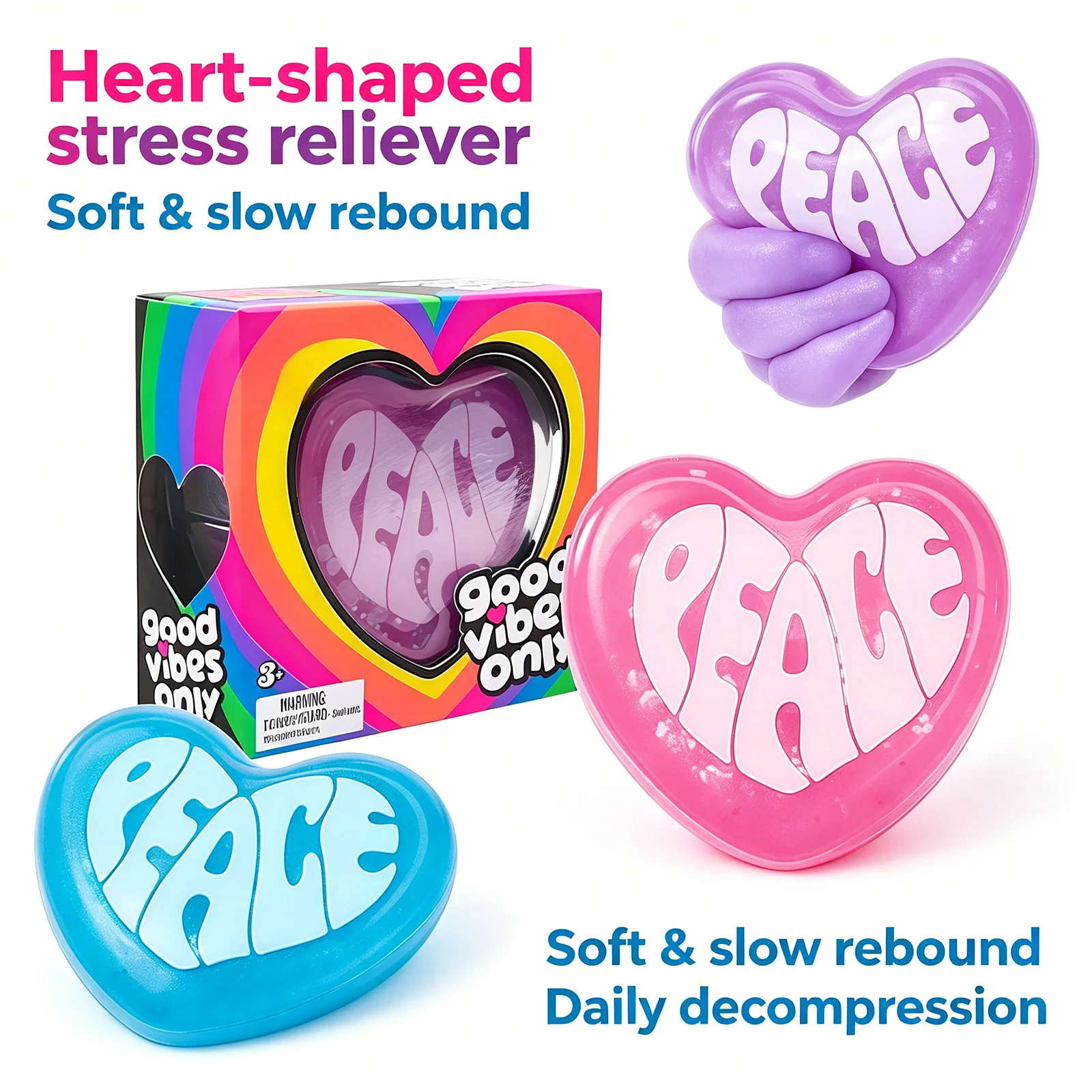 1 PCS Heart Shape Squishy Toy Stress Relief Love Squeeze Soft TPR Slow Rebound Cute Portable Palm Size Adult Kid Gift
