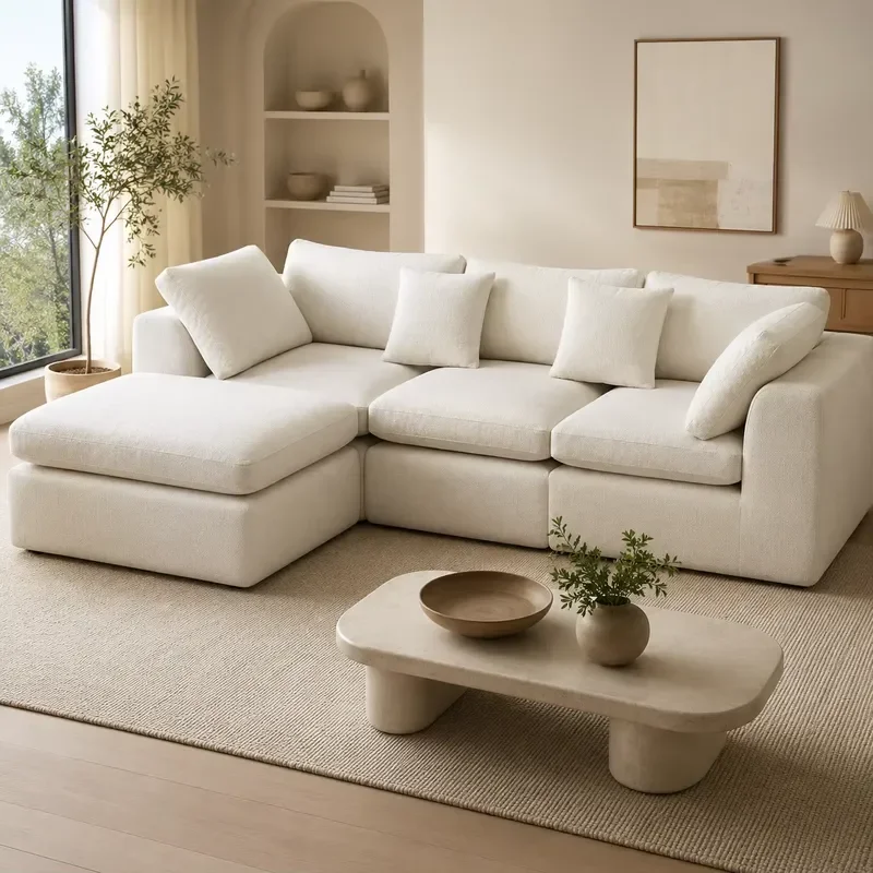 Vacuum Compressed Sofa Modern L Shaped Modular Cloud Couch with Chaise for Living Room