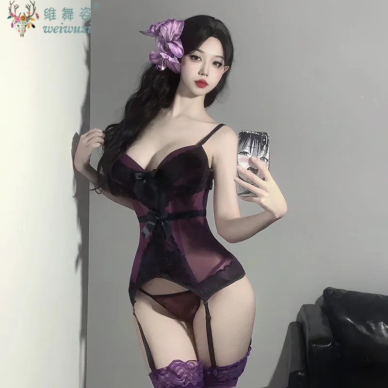

Erotic Lingerie 2025 New Sexy Pure Desire Lace Uniform Temptation Suit Flirting Hot Bed Passion Women Sleepwear Skirt Silk Satin