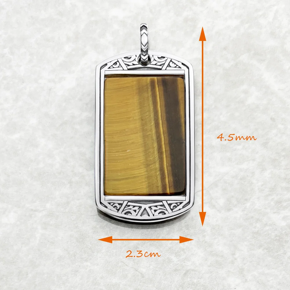 Pendant Dog Tag Tiger‘s Eye Brand New Jewelry Europe 925 Sterling Silver Trendy Gift For Women Men