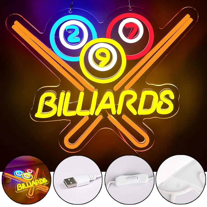 Billiards Neon Sign for Wall Decor Bright Led Neon Light for Business Sign Billiards Led Lights for Billiards Lover Neon Signs