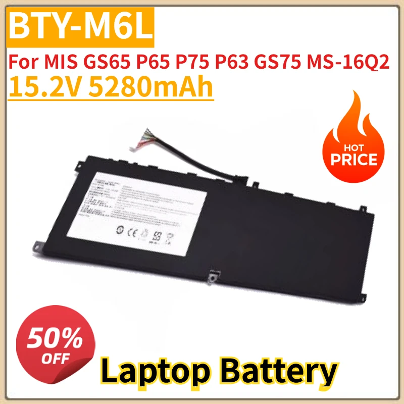 

High Quality New BTY-M6L Laptop Battery 15.2V 5280mAh for MIS GS65 P65 P75 P63 GS75 MS-16Q2