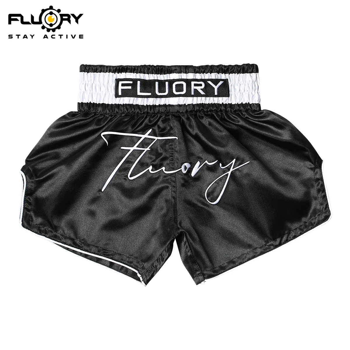 FLUORY solid color simple embroidered printed Muay Thai shorts breathable fabric combat gym MMA training pants, boxing shorts