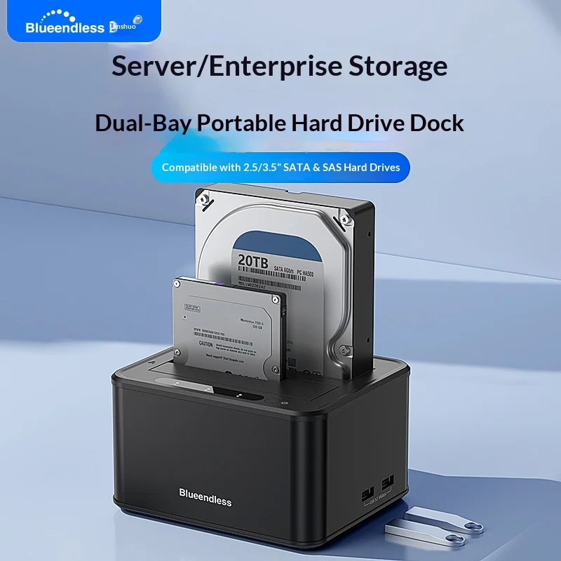 Blueendless Dual Bay Hard Drive Docking Station 2.5 3.5 Inch SATA SAS HDD SSD Dock USB 3.2 5Gbps 40TB External HDD Enclosure view 2