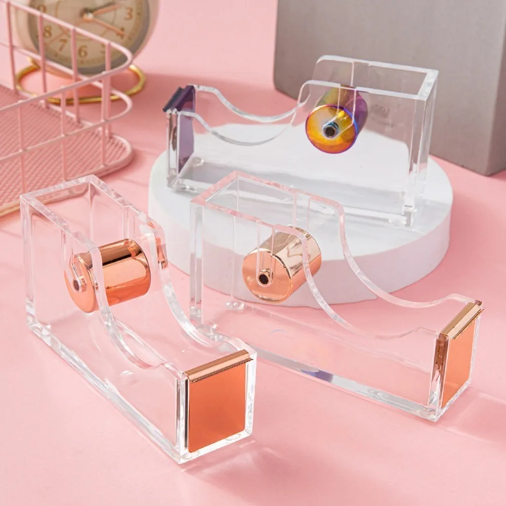 Modern  Acrylic Tape Dispenser Non-Slip Rubber Holder Bottom Appealing Design Perfect for Home School Office Desk Rose Gold