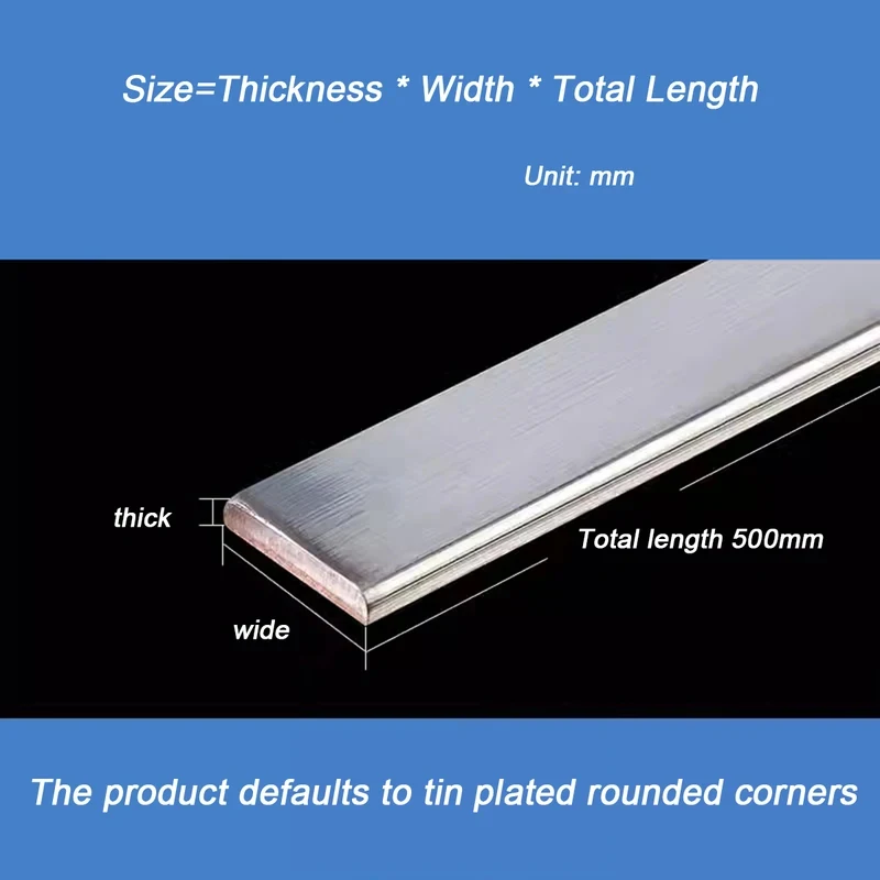 Tinned Copper Flat Busbar 500mm Length Purple Copper Strip Grounding Conductive Plate 2mm-5mm Thickness