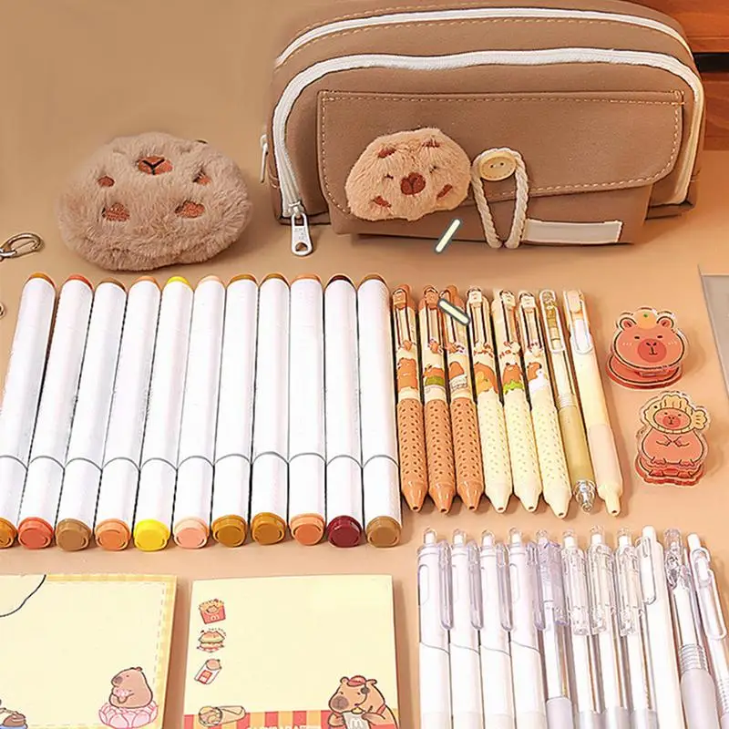Wide Opening Pencil Case Capybara Large Capacity Multi-layers Pouch Large Capacity Cartoon Pen Case For School Workplace