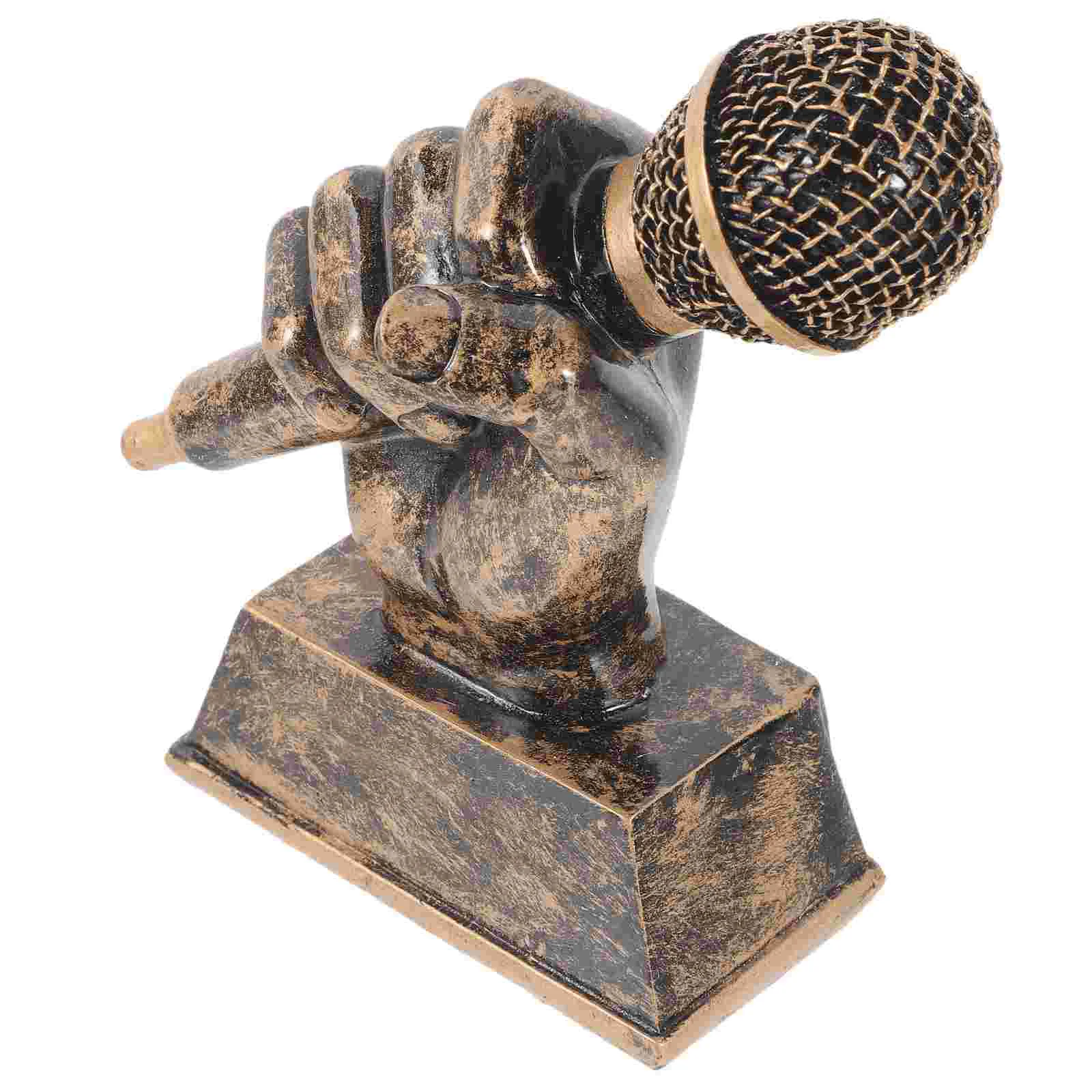 Music Trophy Microphone Trophies Sculpture Singing Awards for Karaoke Resin Staff Vintage Decor