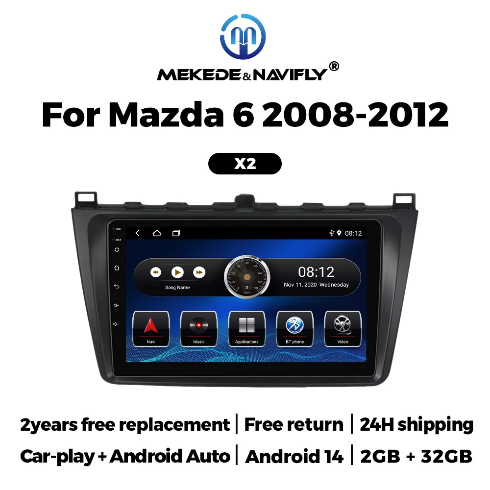 

NaviFly&MEKEDE 2025 Android 14 For Mazda 6 GH 2008-2012 Car Radio Multimedia Stereo Player Head Unit Wireless Carplay Auto BT