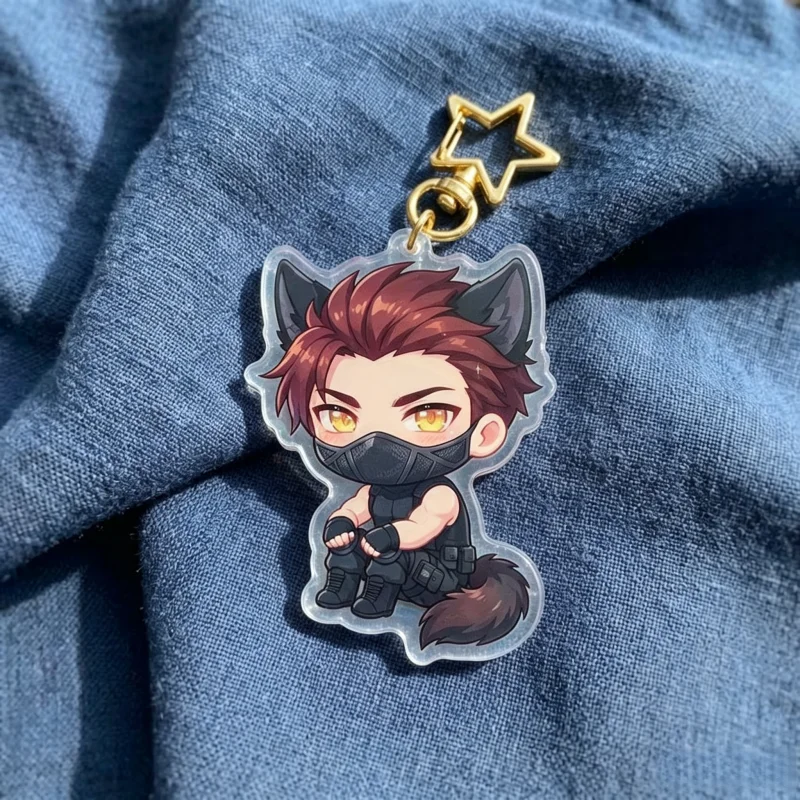 Love and Deepspace Valko Acrylic Charm - Chibi Wolf Boy with Tactical Gear & Star Hook | LADS Fan Art Keychain for Collectors
