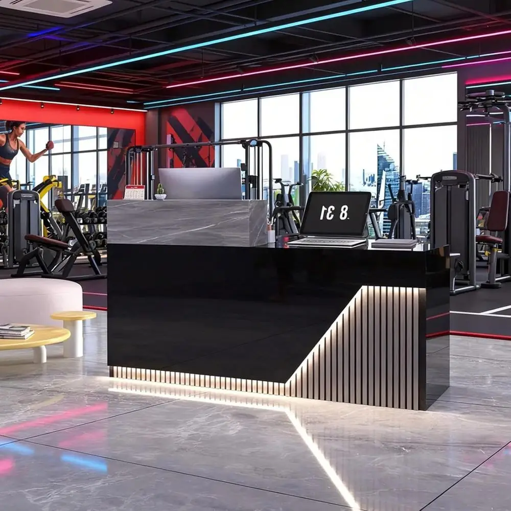

Desk with Storage and RGB Seven-Color Light Strip, Ideal for Counter or Checkout, Lobby, and Beauty Salon (78.8 - Right)