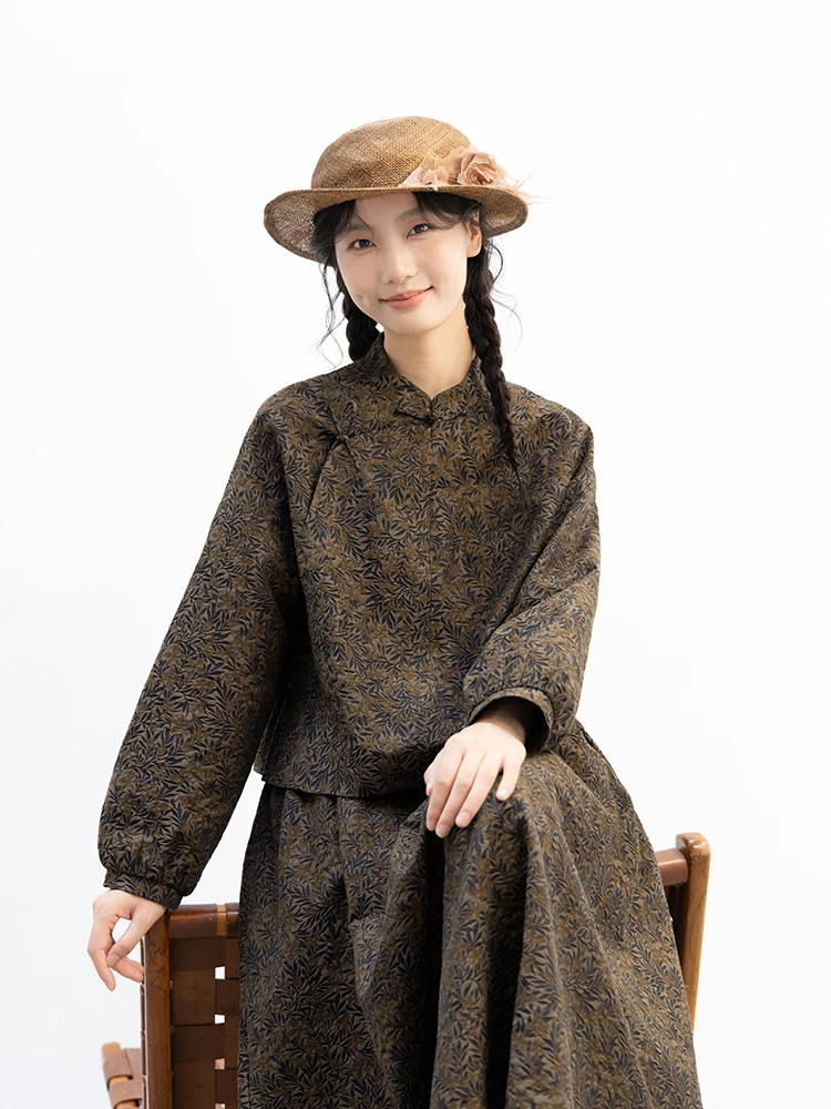 

New Le Collection 00% Cotton Brown ey Bla Embroidered ort Sle Chinese New Sle Belted Top Anti-Aging for Women