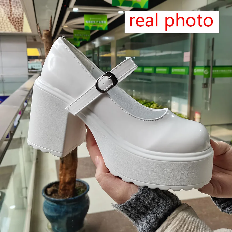 White shoes Heels Lolita shoes platform heels Women Mary Jane Shoes Vintage Girls High Heel Japanese Style College Student Shoes