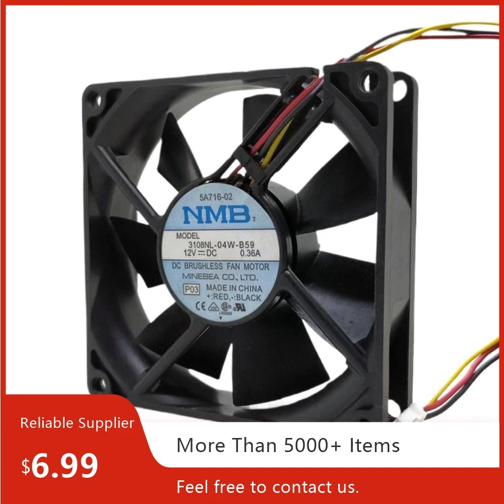 

8020 12V Cooling Fan 3108NL-04W-B59 80mm x 20mm 3750RPM 44CFM for CPU, Server, Chassis, Industrial Equipment