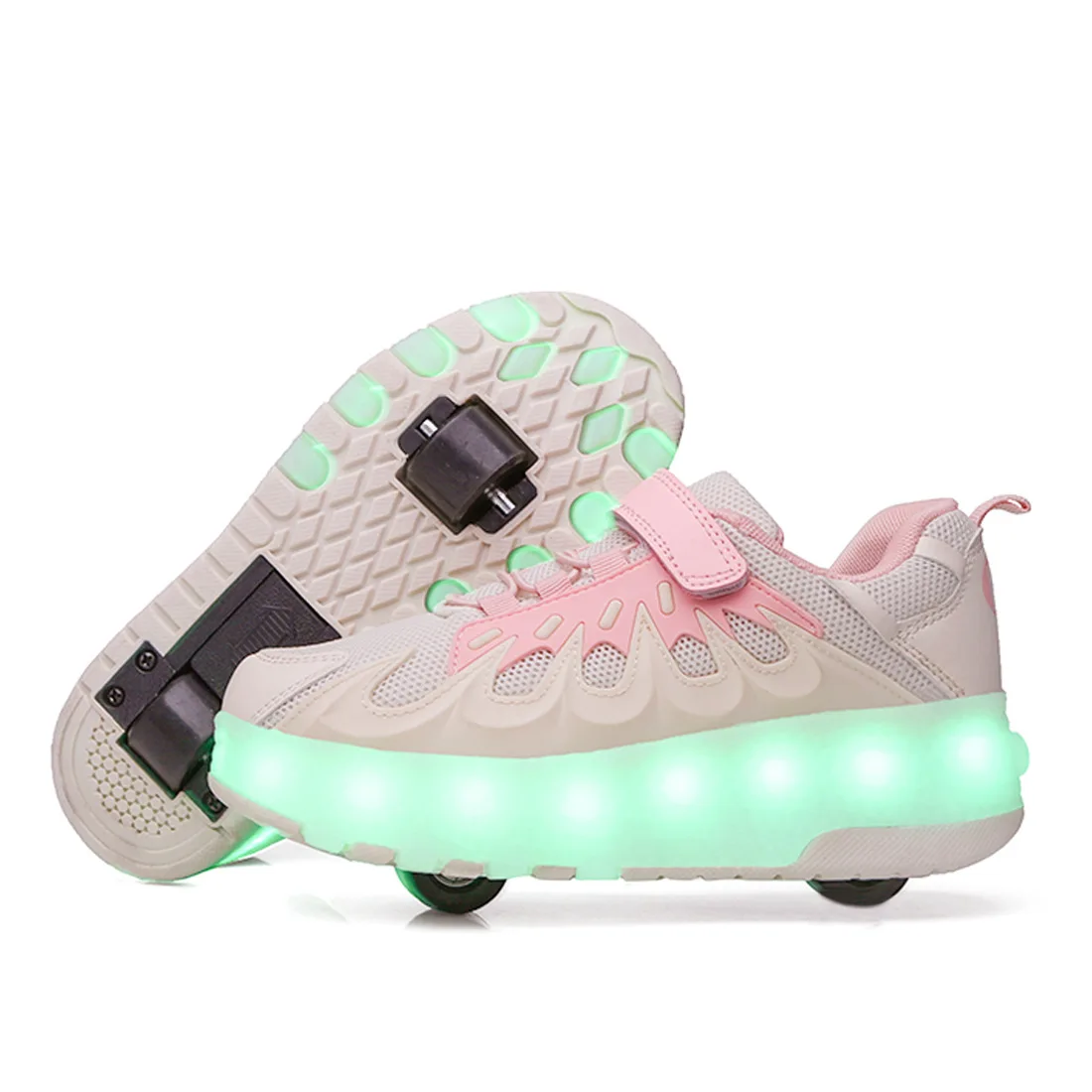 Breathable Two Wheels Children LED Shoes Fashion Air Mesh Boys & Girls Kids Roller Sneakers Size 28-40