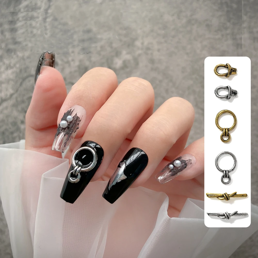 Nail Art Charm Gothique Hollow Loquet Noeud, 3D, Or, Argent, Métal, Punk, Décoration DIY, Luxe, Rétro, Accessoires pour Ongles, 20Pcs