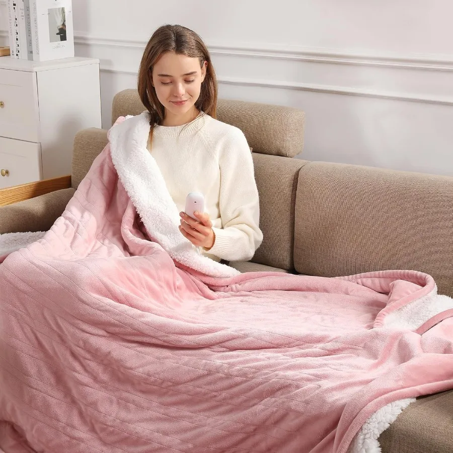 

Heating Blanket Heated Throw Blanket 50''X60'' - Electric Throw Pink Ultra Warm Fluffy Electric Blanket for Office with Adjusta