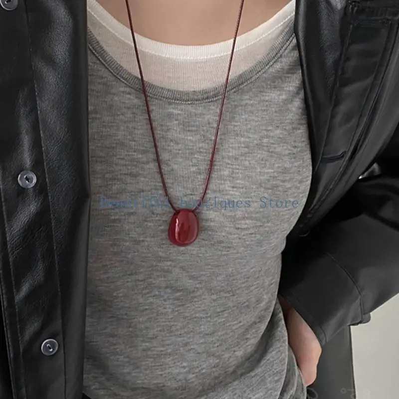 U4LF Elegant Oval Pendant Necklace Comfortable Sweater Chain Long Rope Necklace