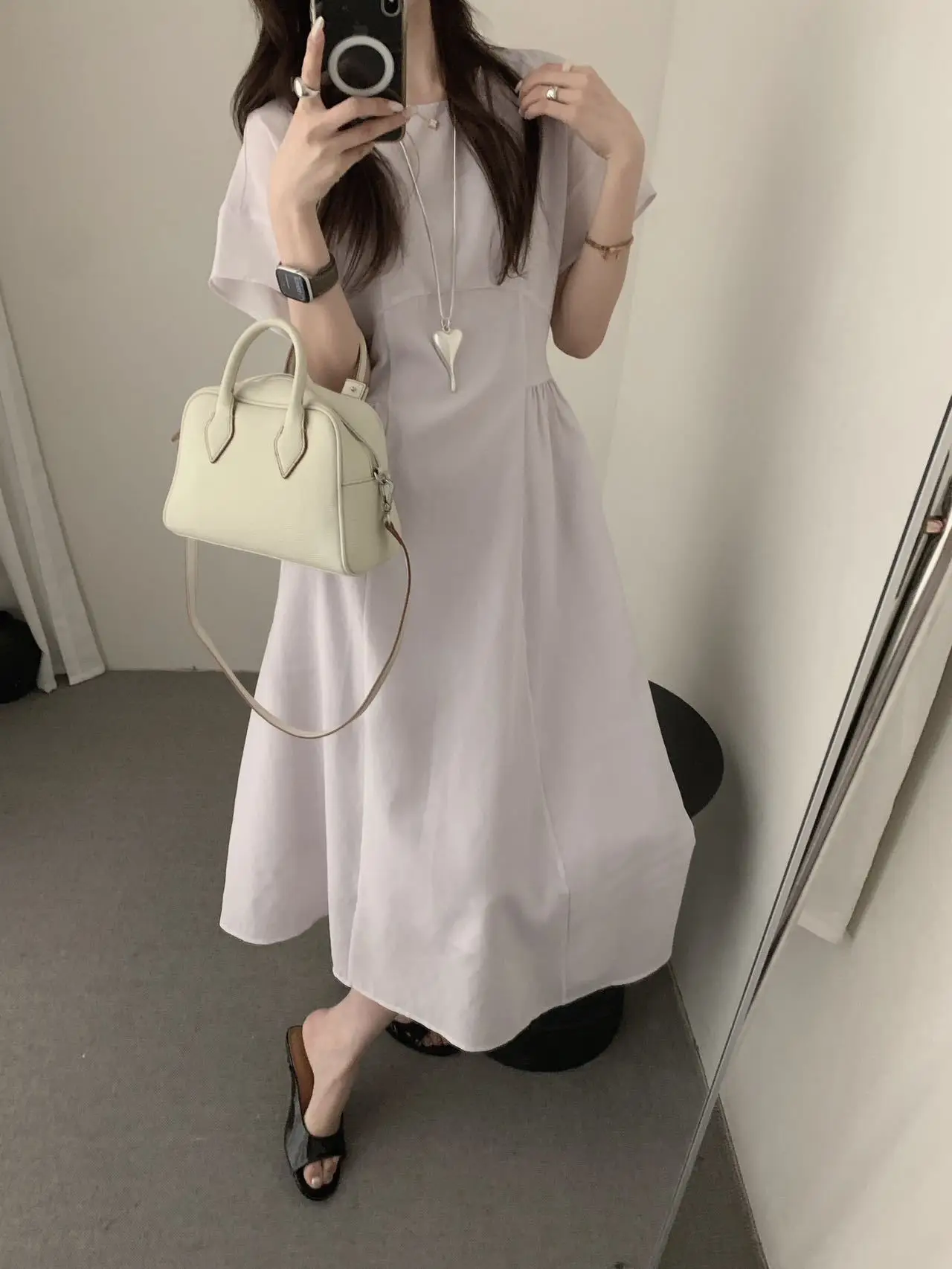 

Платье Lilian Legacy Bone Gentle Personality с поясом, длинное, с круглым вырезом, коротким рукавом, женское, для повседневной носки, с завышенной талией, А-силуэт