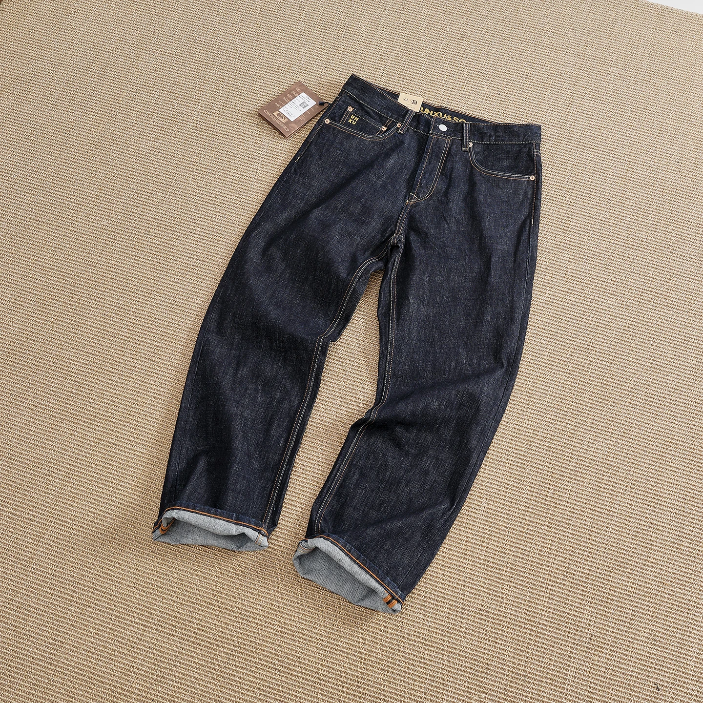 Original Color Denim Men's Jeans Heavyweight Straight Leg Workwear Style Long Trousers Trendy Cotton 100% mid Waist Button Cl...
