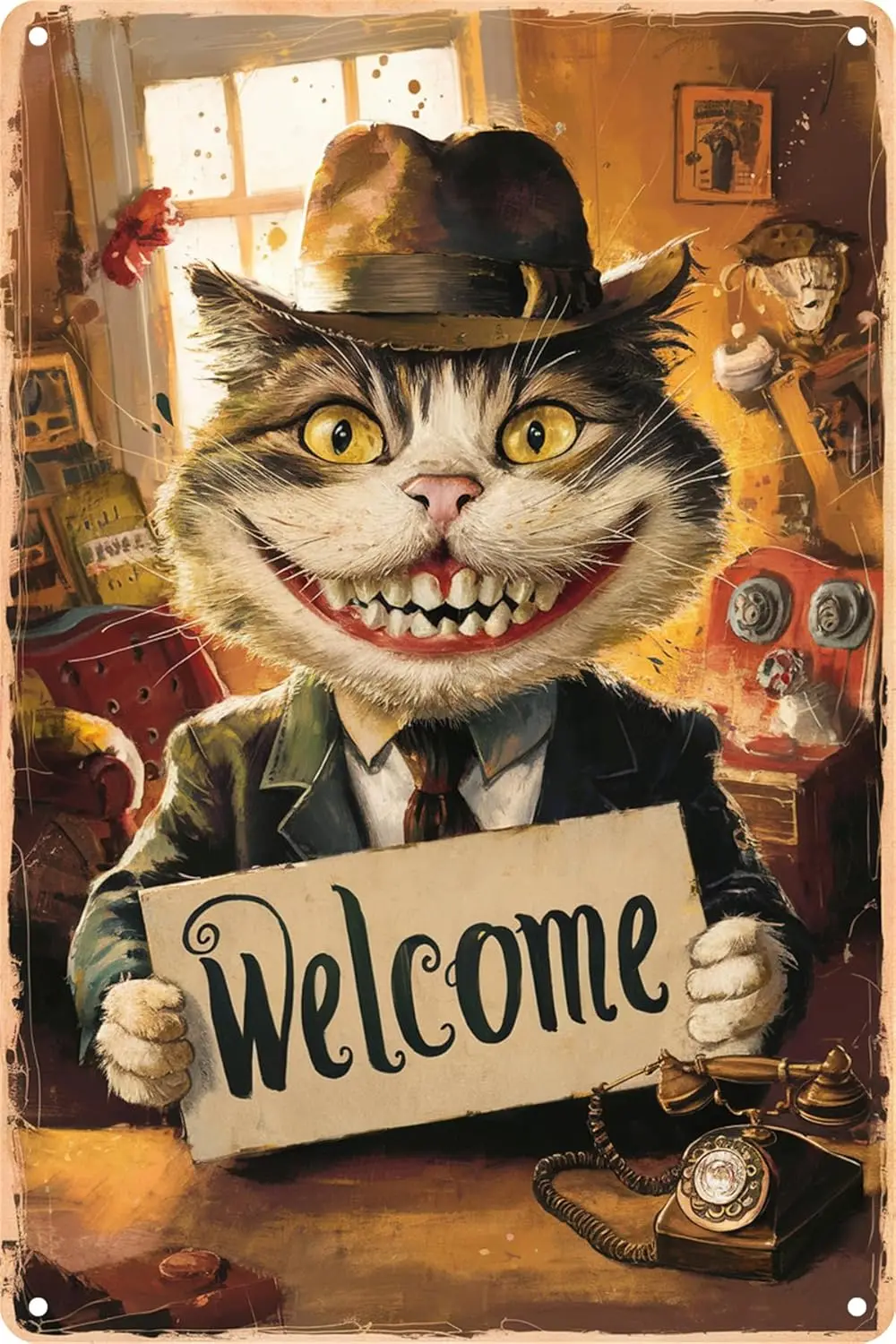 Welcome Tin Sign Cat Metal Signs for Front Door Wall Window Farmhouse Festival Porch Patio Garden Decor 8 x 12 Inch, Nine - sign