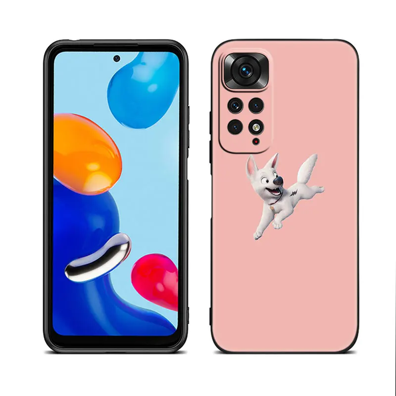 Disney Bolt Dog and Cat Black Phone Case For Xiaomi Redmi Note 12 + 11 11S 11T 11E 10 10T 5G 10S 9S 9 8T 7 6 Pro Silicone Cover