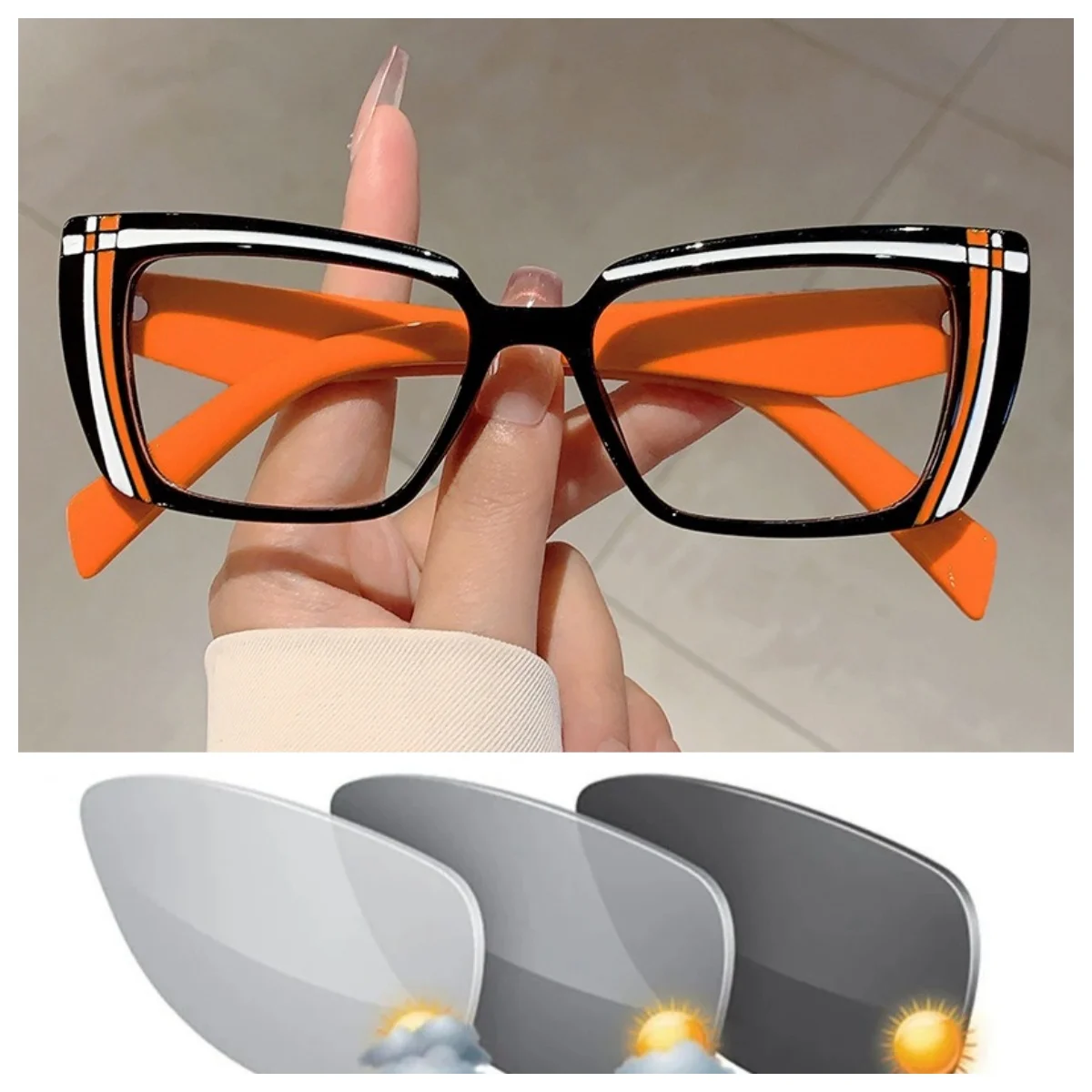 

New Fashion Square Design Men's and Women's Anti-Blue Light Myopia Glasses Photochromic Customizable Prescription Eyeglasses