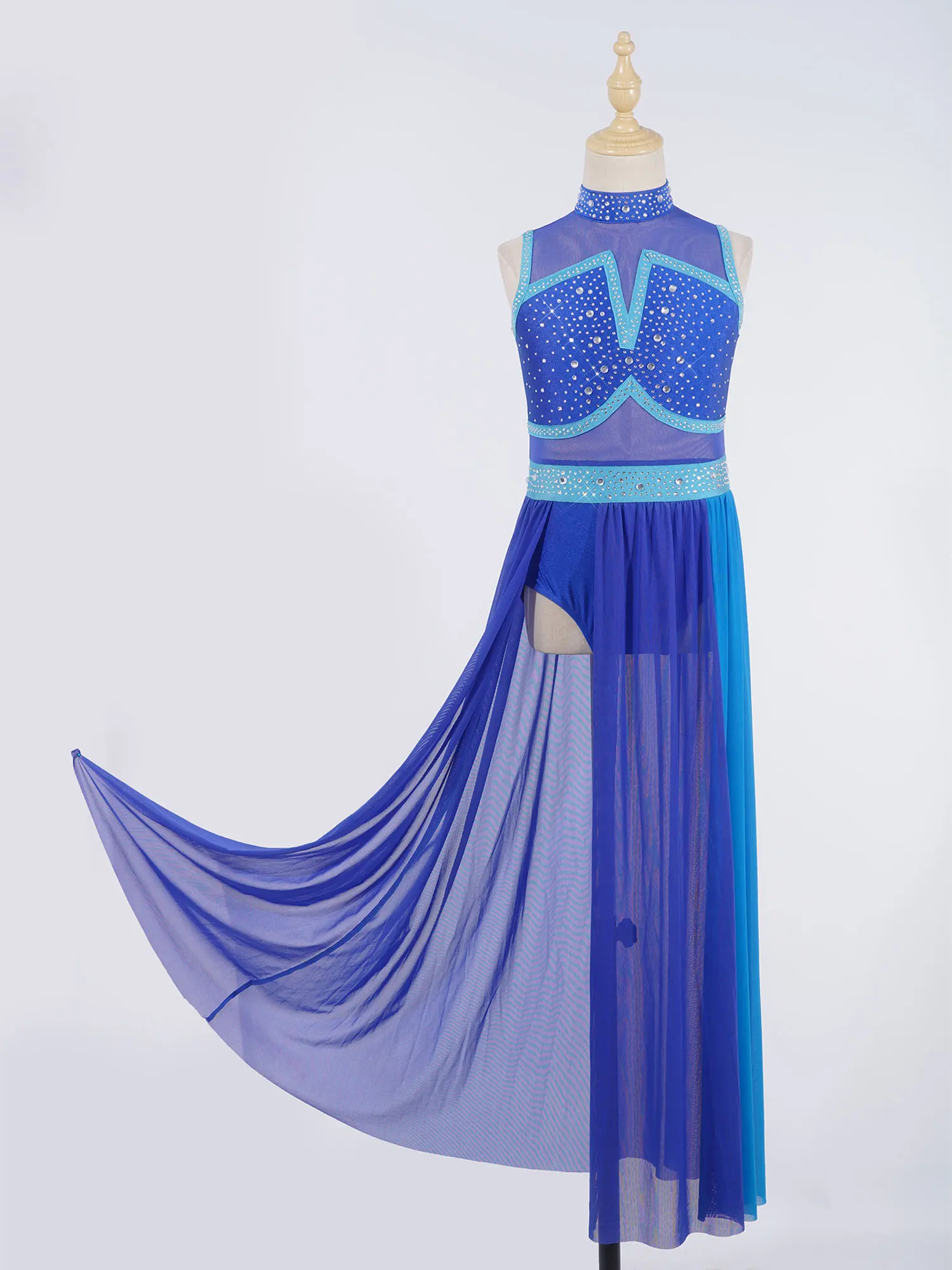 

Kids Girls Liturgical Dance Costume Modern Lyrical Dance Choir Performance Dress Color Block Split Mesh Maxi Dress Praisewear