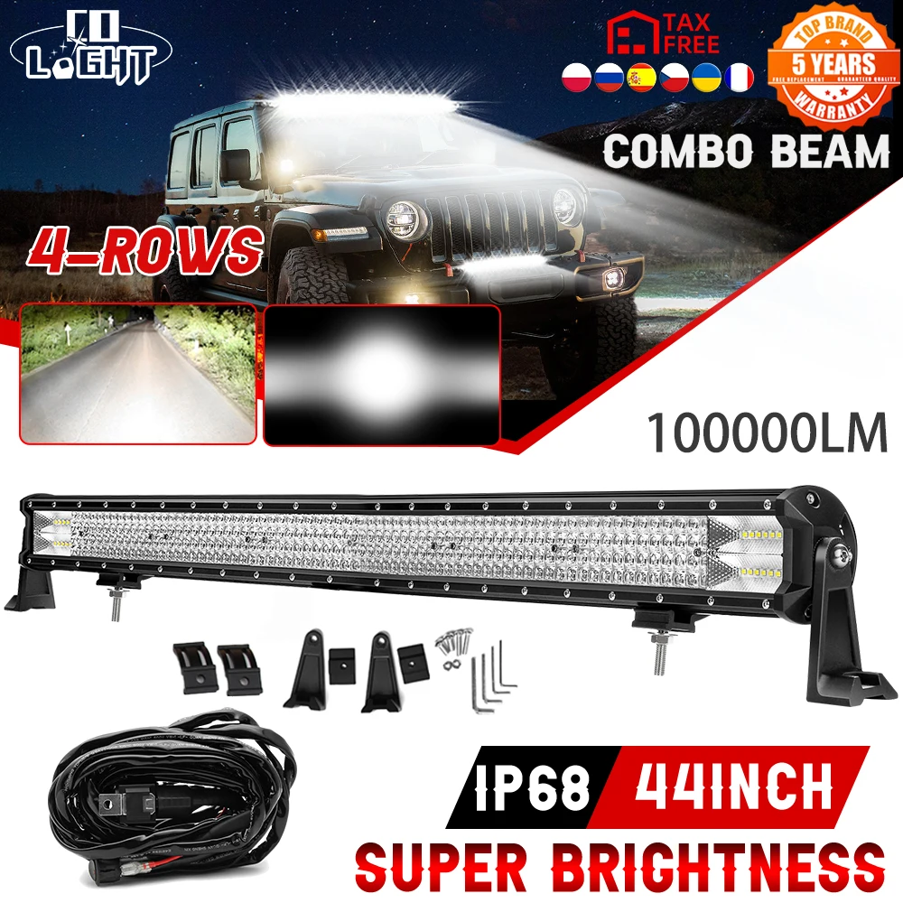 CO LIGHT 44 inch 12D LED Light Bar Offroad Driving Work Light 100000LM Spot Flood Combo for 4X4 ATV SUV Truck Tractor 12V 24V