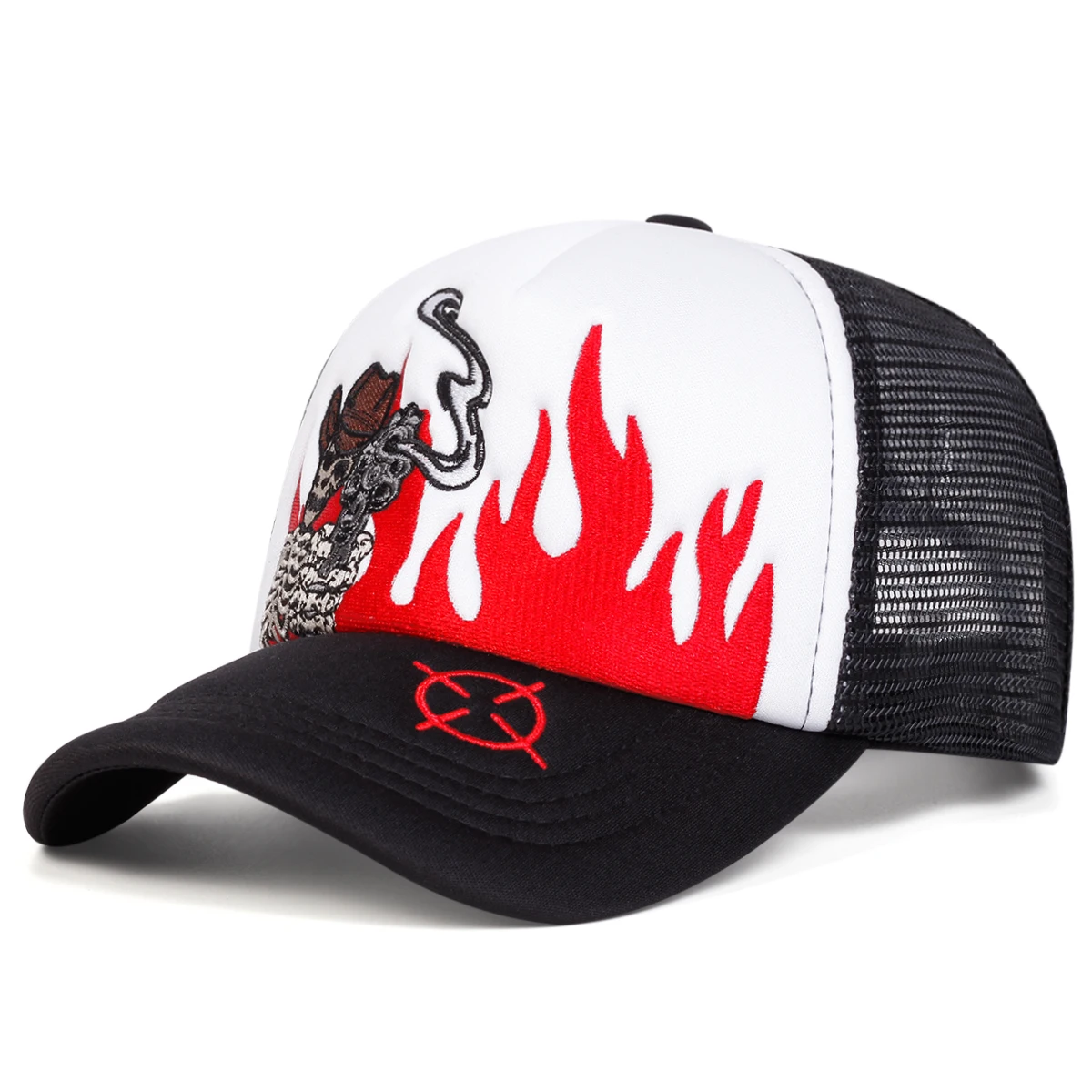 Unisex Skull Flame Embroidery Baseball Net Caps Spring and Summer Outdoor Adjustable Casual Hats Sunscreen Hat