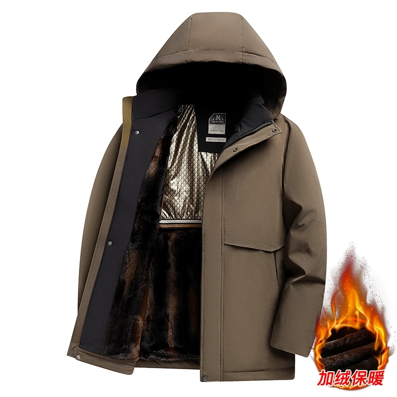 

Warm Fleece Fashionable Hooded Winter Jacket Thick Warm Men's Winter Jacket Windproof Gift for Father Husband Parka