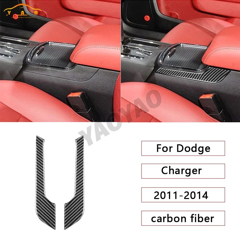 

Carbon Fiber Central Armrest Water Cup Holder Both Side Trim Strips Car Interior Decoration Sticker For Dodge Charger 2011-2014