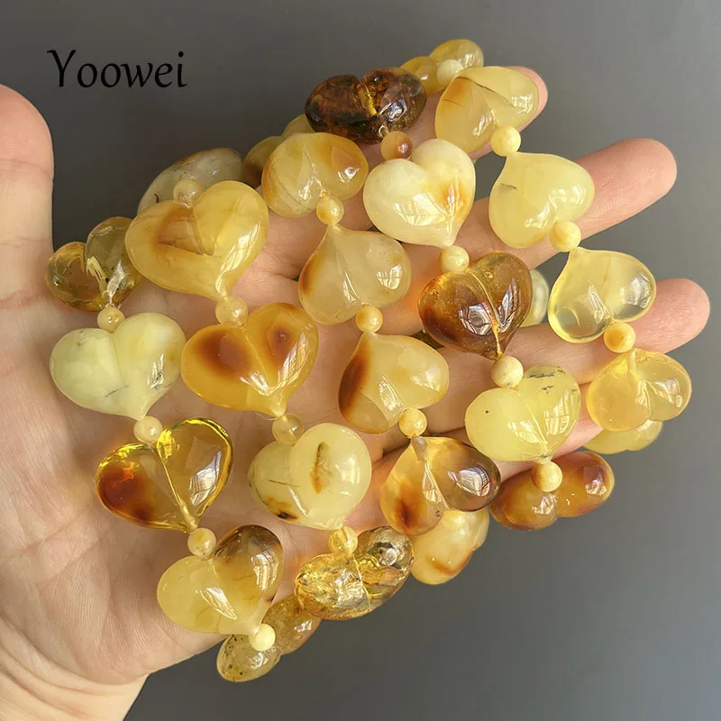 

Fat Heart Amber Bracelets Unique Gift Baltic Diy Yellow Amber Beads Original Trendy Natural Stone Healing Jewelry Factory