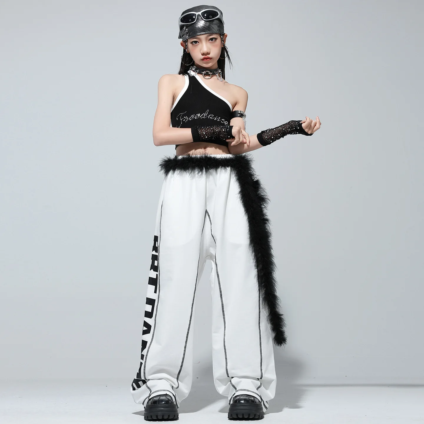 Kinder Street Dance Jazz Performance Kostüme Mädchen Hip Hop Kleidung Mode Laufsteg Bühne Glänzende Ärmel Crop Top Lange Hosen Anzug