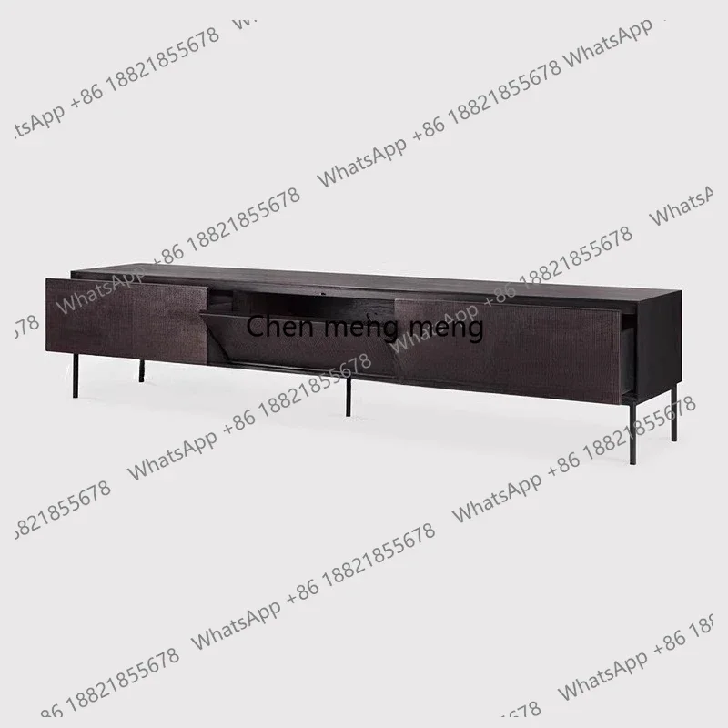 Nordic Solid Wood Hand-Carved TV Cabinet Expression Wabi-Sabi Style Retro Old Designer High-End Audio-Visual Cabinet