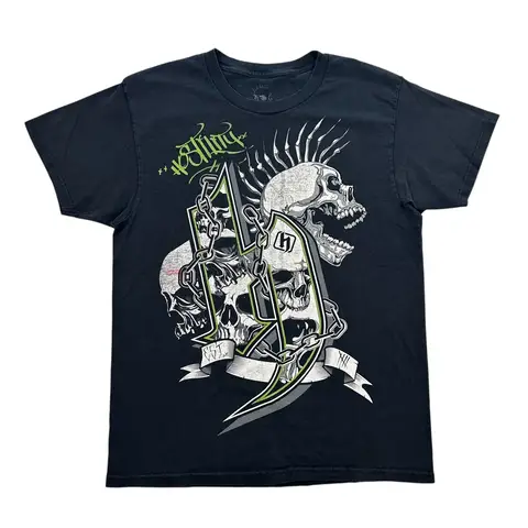 y2k Hostility Brand Skulls Graphic Shirt Size Large Cyber Goth Grunge Skater Emo oversized tee band merch tour concert unisex