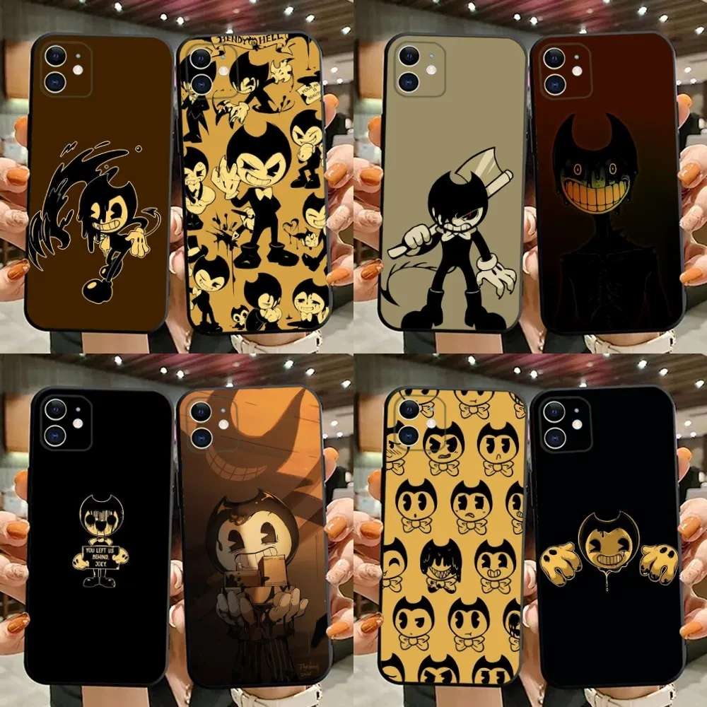 Bendy And The Ink Machines Phone Case For iPhone 15,14,13,12,11,Plus,Pro Max,XS,X,XR,SE,Mini,8,7 Soft Silicone Black Cover