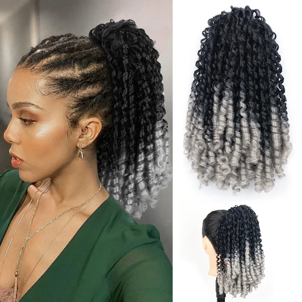 

Synthetic Hair Bun Afro Kinky Curly Drawstring Ponytail Puff Chignon for Women Ombre Color Clips In Hairpieces Extension