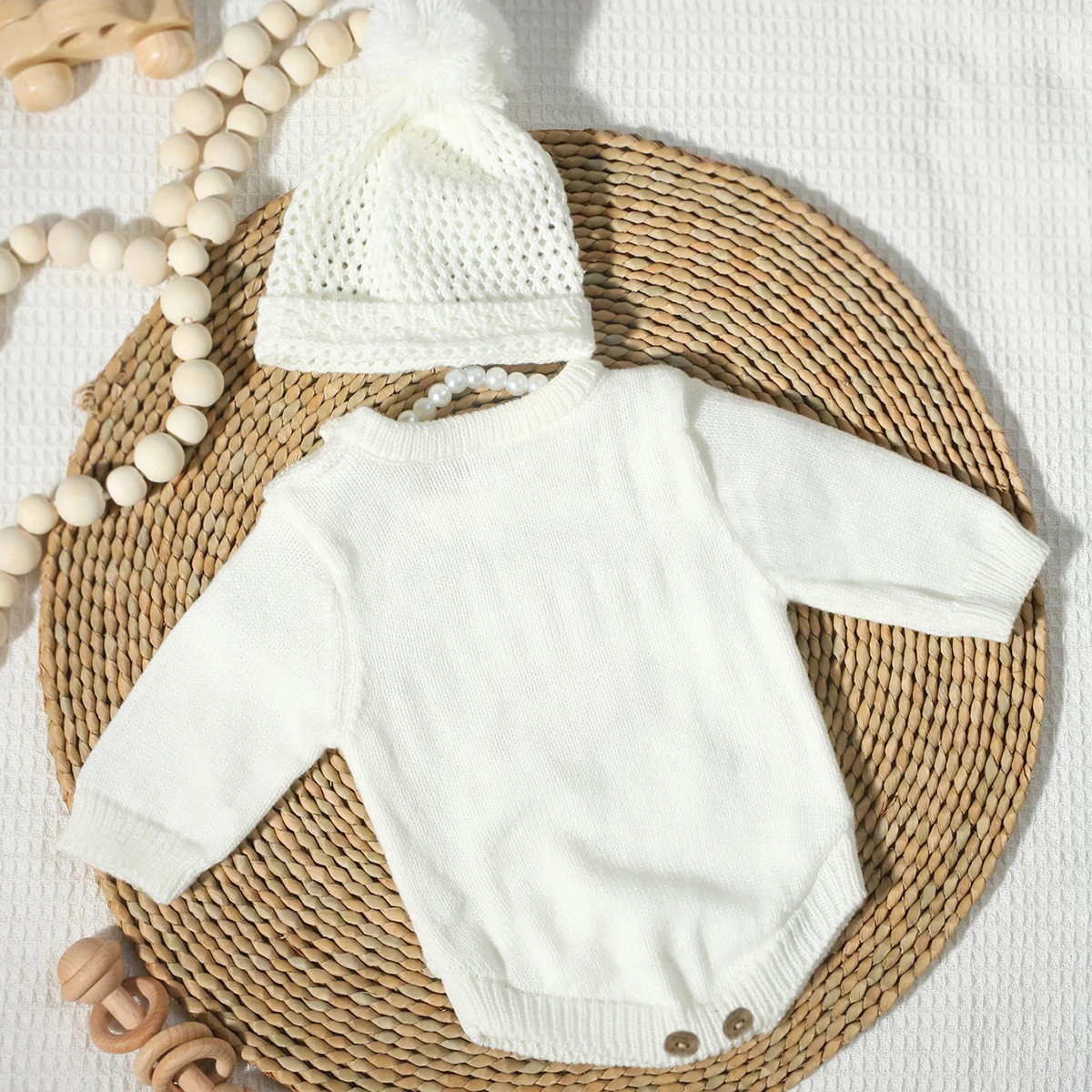 Ylsteed Knitted Newborn Photography Outfits Embroidery Moon Star Romper with Pom Hat  Baby Boy Girl Jumpsuit for Photo Shooting