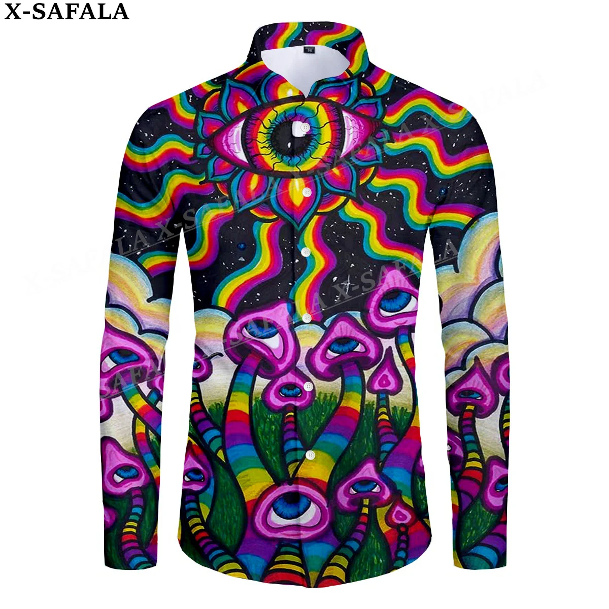 Colorful Trippy Psychedelic Eyes 3D Print Men's Luxury Shirt Turn-down Collar Buttoned Up Long Sleeve Tops Hip Hop Tee-4