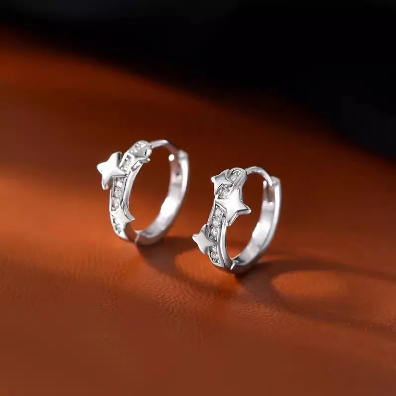 

925 Sterling Silver Sweet Korean Star Hoop Earrings for Women Fashion Cute Teen Birthday Party Girl Jewelry Gift