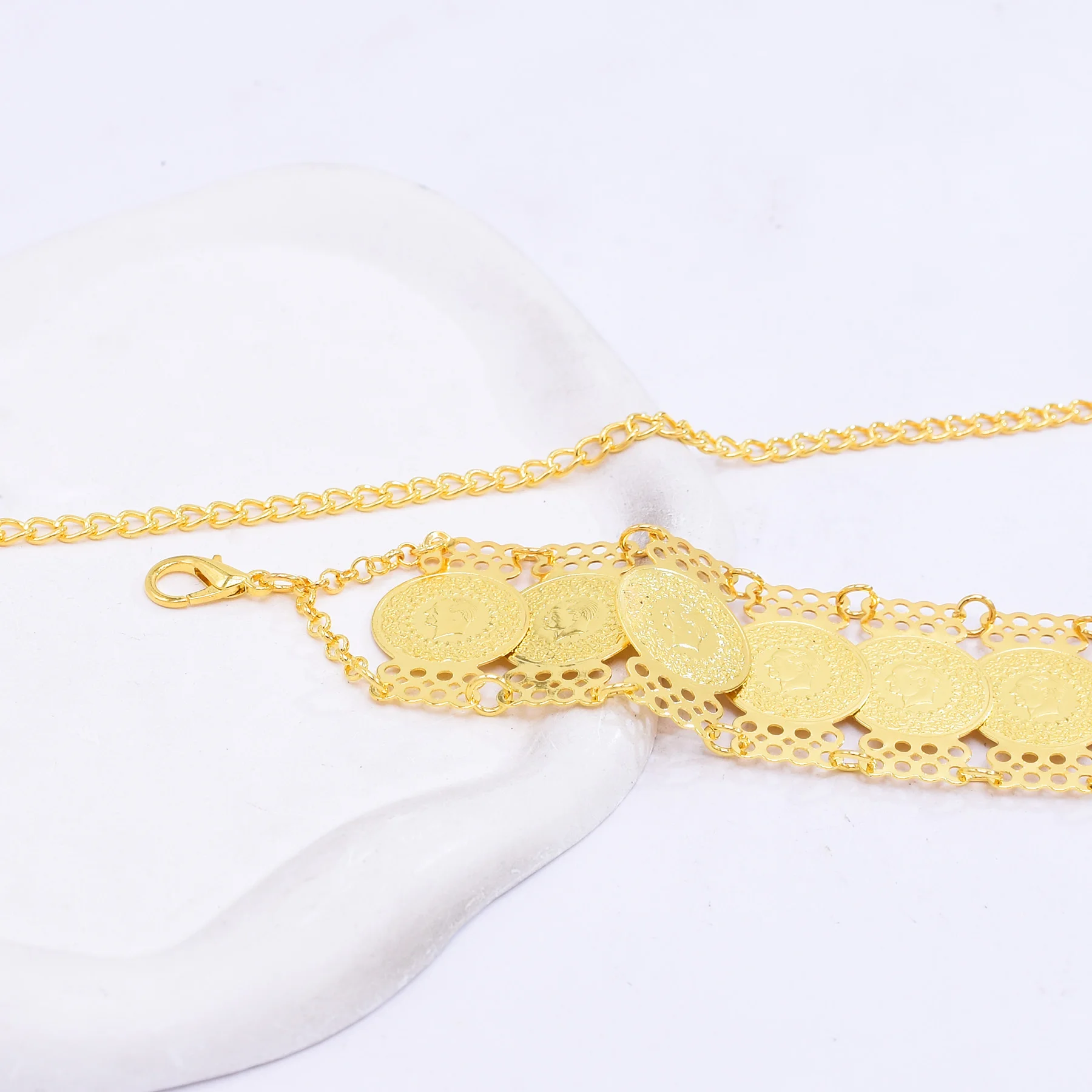 الذهبي طبقة واحدة عملات الخصر البطن سلاسل الأزياء العربية الشرق الأوسط الكردية الملابس العرقية حزام الجسم مجوهرات اكسسوارات