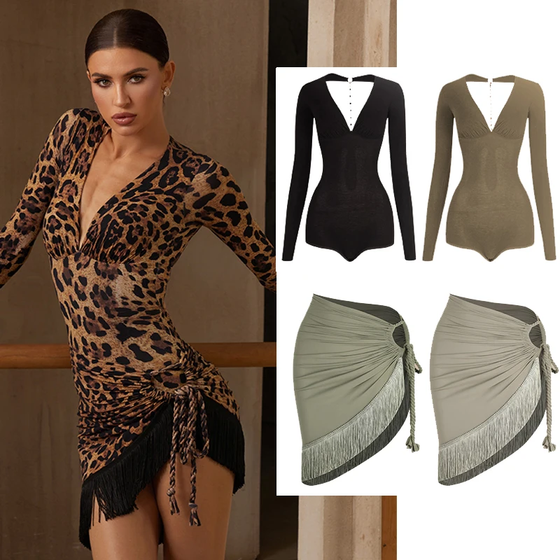 New ZYM Latin Dance Clothes Long Sleeves Tops Chain Backless Fringe Skirt Adult Rumba Samba Cha Cha Performance Wear DNV24649