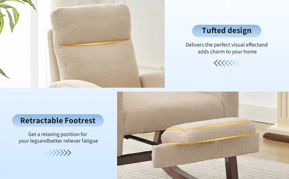 Upholstered Nursery Rocking Chair with Footrest &amp;amp; Side Pocket