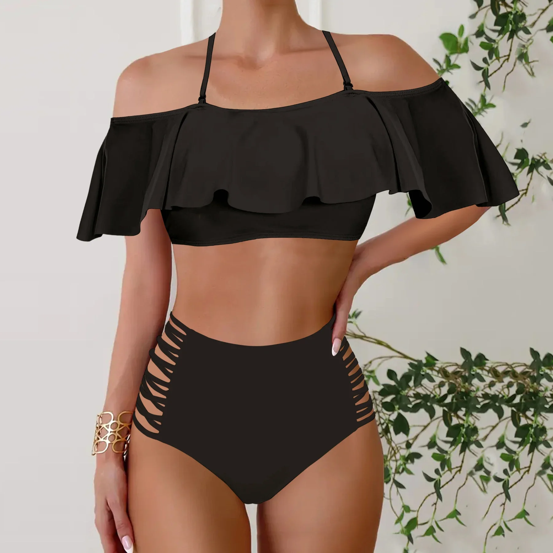 Damen-Tankini-Set mit tropischem Aufdruck – dehnbare, nicht transparente Badebekleidung mit Shorts mit hoher Taille, Bikini, Sommer-Strandbekleidung