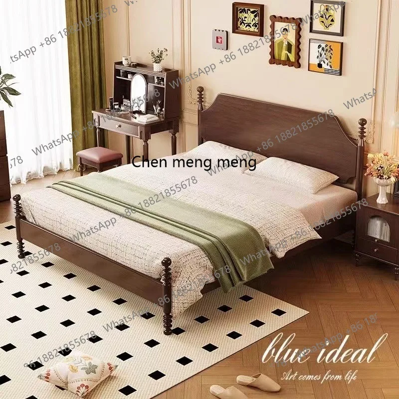 

Кровать из цельного дерева для проживания в семье, ретро, вишневая кровать из цельного дерева, современная простая скандинавская двуспальная кровать для хранения в главной спальне