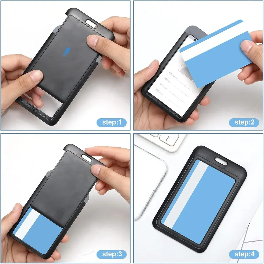 حامل شارة الهوية من البلاستيك الصلب، حافظة بطاقات مفتوحة منزلق عمودي، حامل بطاقات أسود، حافظة شارة، حافظة هوية مع فوز واضح #4