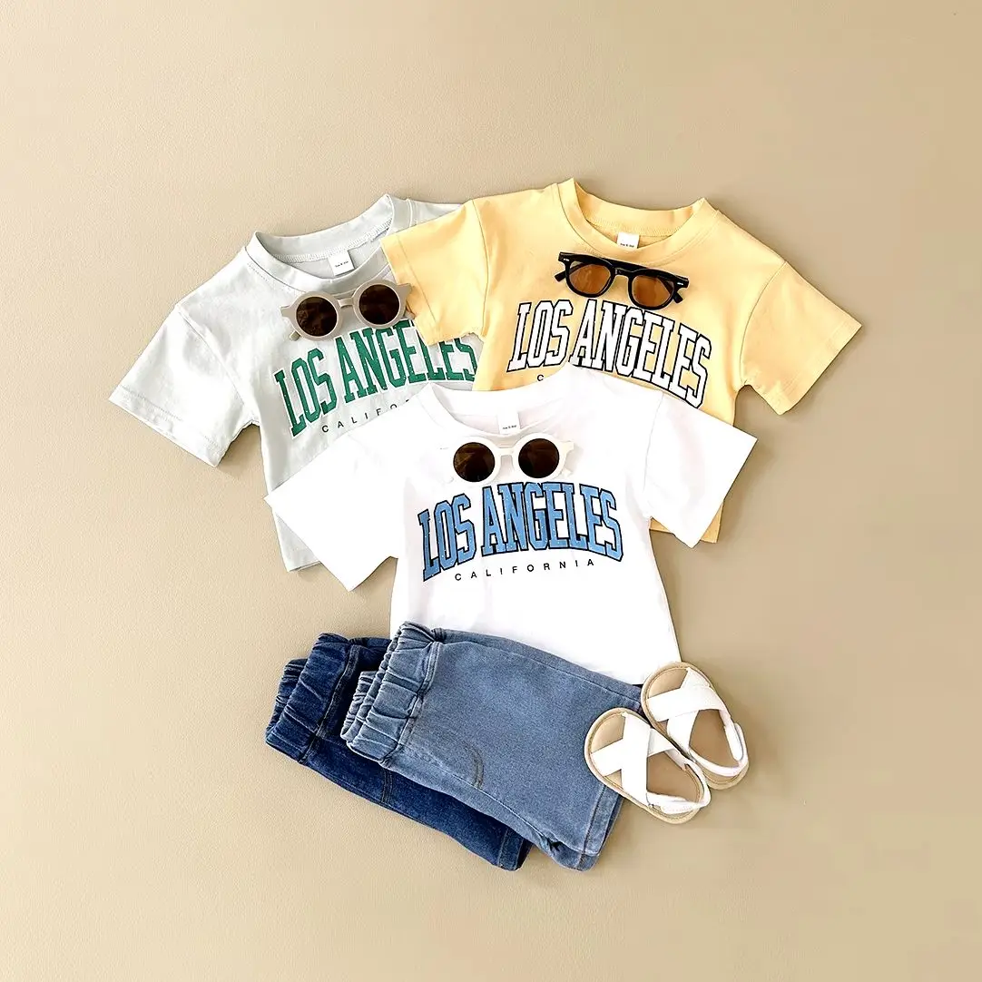 Summer Newborn Baby Clothes 2PCS Boys Clothes Girls Outfit Set Toddler Letter Printed Short Sleeved T-Shirt+Denim Shorts