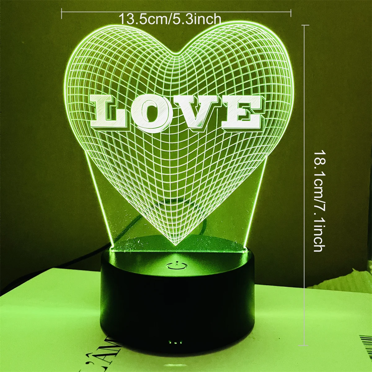 1pc  Love 3D Night Light, 3D Optical Illusion Lamp With Touch, 7-Color Changing Ambient Light For Bedroom